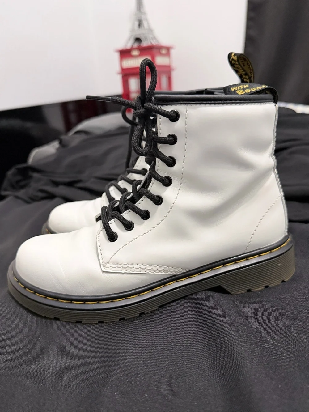 Dr. Martens White Lace-Up Combat Boots with Black Laces size 3